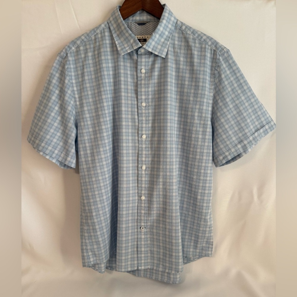 Joseph Aboud Men’s Light Blue Plaid Short Sleeve Button Up Shirt Size L